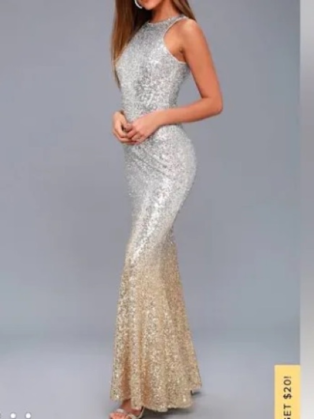 Gold and silver sequin ombre trumpet dress